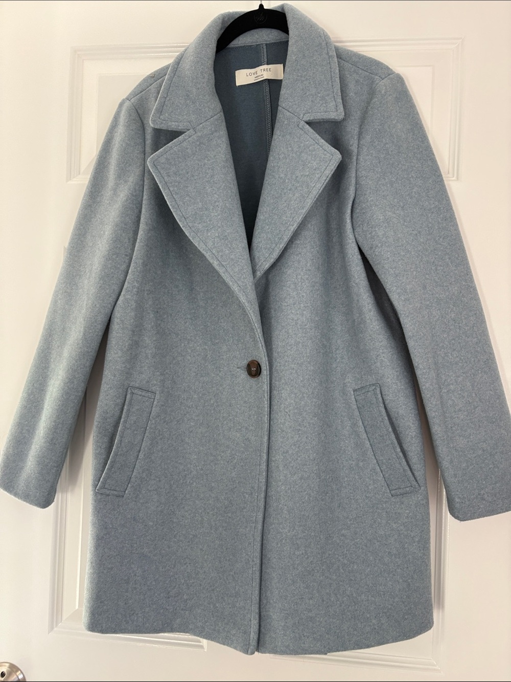 Love Tree Powder Blue Single-Button Pea Coat